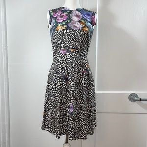 Paul Smith Abstract Floral Checkerboard Fit & Flare Dress